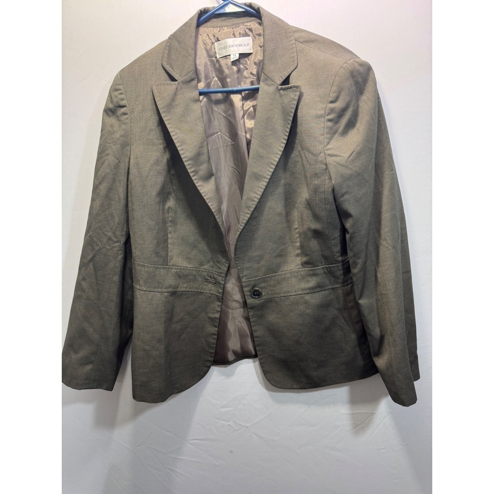 Jones New York Suit Womens Size 14 Blazer Taupe Brown Single Button Jacket Lined